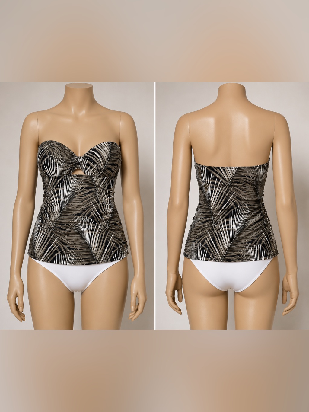 Tommy Bahama Xl Strapless Palm Fronds Print Tankini Top - Black & White Nwt